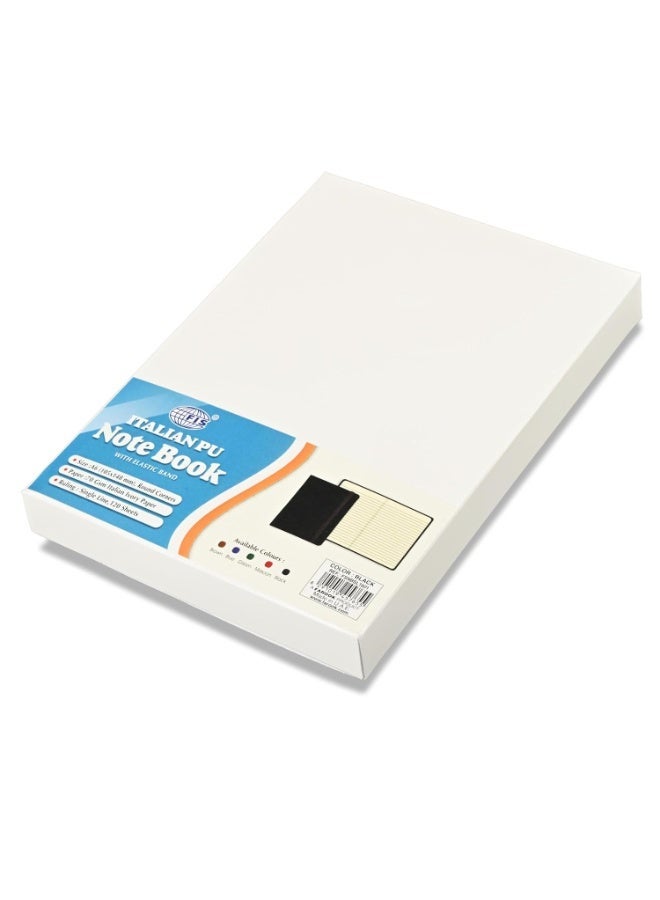 FIS® Hard Cover Notebook,Italian PU Materials,A6 Size(105x148mm),240 Pages, Single Line Ruling, Round Corners with Elastic Band Closure,70gsm Italian Ivory Paper,Black Cover Color-FSNBSL1601 - Image 3